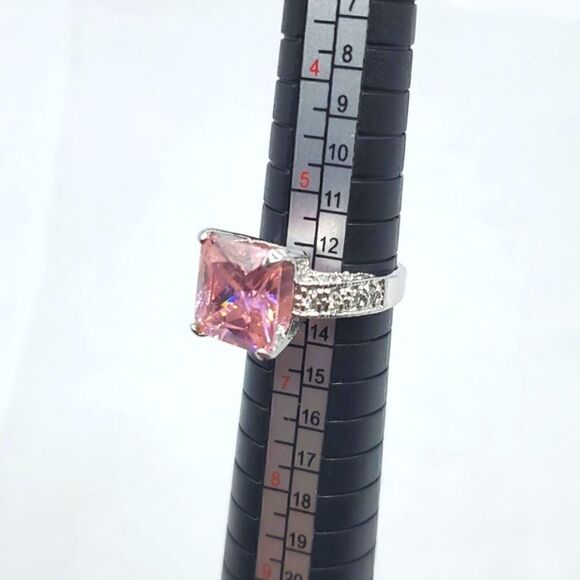 Vintage Sterling Silver Pink Sapphire CZ Princess Cut With Heart Pendant Sz 6 - Picture 9 of 17